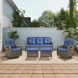 Rilyson Wicker Patio Furniture Set - 5 Piece Rattan Outdoor Sectional Conversation Sets with 2 Rocking Swivel Chairs - Photo 7