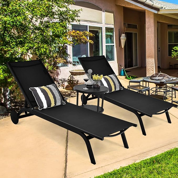 Giantex Lounge Chairs for Outside Patio Chaise Lounges Aluminum Recliner W/Adjustable 6 Backrest Positions and Wheels - Photo 6