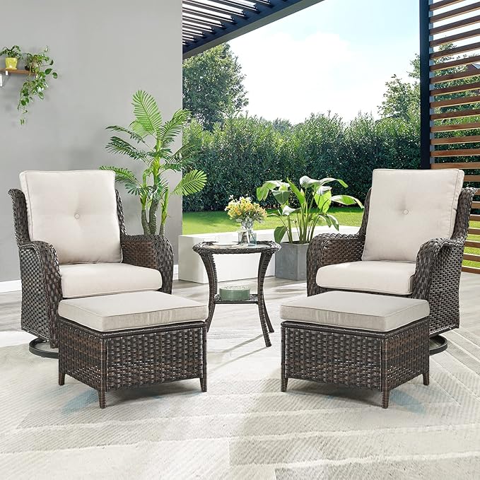 Rilyson Wicker Patio Furniture Set - 5 Piece Rattan Outdoor Sectional Conversation Sets with 2 Swivel Rocking Chairs - Photo 7