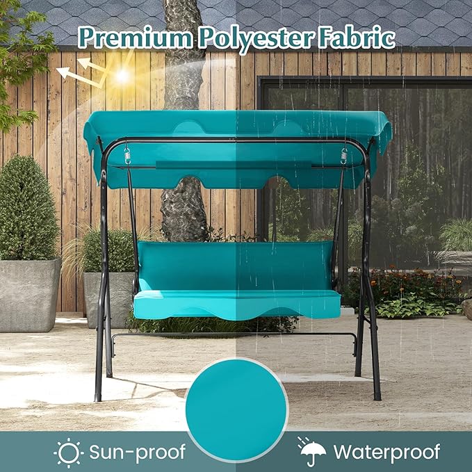 RELAX4LIFE 3-Person Porch Swing Chair - Outdoor Swing w/Adjustable Canopy, Removable Cushion & Metal Frame Stand - Photo 5