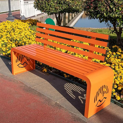 Outdoor Metal Garden Bench Galvanized Steel,Heavy-Duty Patio Benches Weatherproof with Backrest,Slatted Chair Laser engraving,1100lbs Load-Bearing,for Park Yard Deck(F,180*40*80cm/70.9*15.7*31.5in)