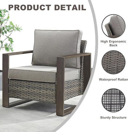 Rilyson Outdoor Wicker Patio Furniture Set - 4 Piece Patio Conversation Set with 2 Wicker Armrest Chairs,2 Rattan Ottoman, Sturdy Frame, Thick Cushions, Deep Seating(Mixed Grey/Grey)