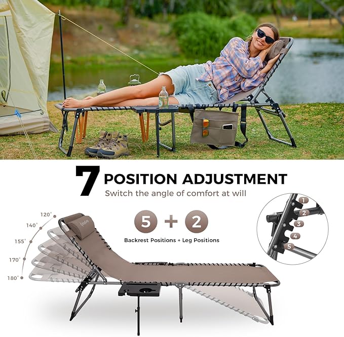 KingCamp Folding Chaise Lounge Chair for Outside Beach, Sunbathing, Patio, Pool, Lawn, Deck - Photo 4
