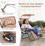 Goplus Zero Gravity Chairs, X-Large Folding Lounge Lawn Chair w/Canopy Shade & Cup Holder - Photo 6