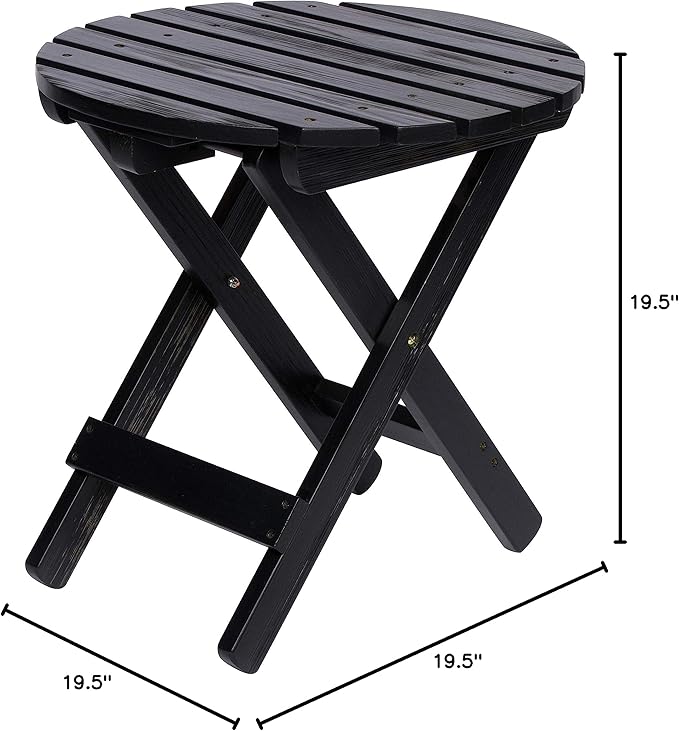 Shine Company Round Wooden Folding Solid Wood Side Table, Outdoor Adirondack Small Patio Table, Black - Photo 3