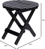 Shine Company Round Wooden Folding Solid Wood Side Table, Outdoor Adirondack Small Patio Table, Black - Photo 3