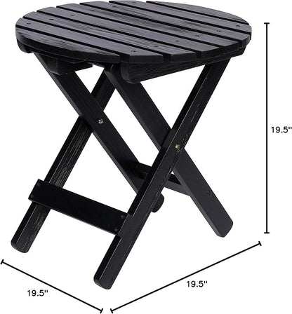 Shine Company Round Wooden Folding Solid Wood Side Table, Outdoor Adirondack Small Patio Table, Black