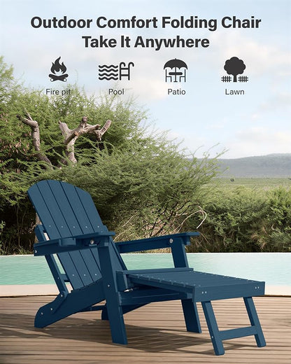 YEFU Adjustable Adirondack Chair with Retractable Ottoman Set of 6,Folding Adirondack Chair with Cup-Holder, Outdoor Chairs with Footrest,Weather Resistant Fire Pit Chairs,for Patio Lawn