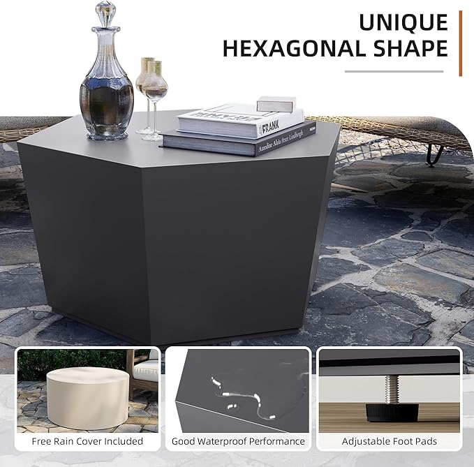 UPHA 28" Hexagon Outdoor Coffee Table, Modern Hollow Concrete Patio Table - Photo 5