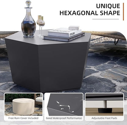UPHA 28" Hexagon Outdoor Coffee Table, Modern Hollow Concrete Patio Table, Small Minimalist Low Accent Table for Living Room, Balcony, Deck, Backyard, Dark Gray