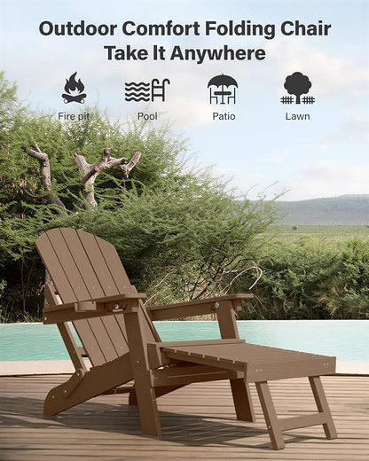 YEFU Adjustable Adirondack Chair with Retractable Ottoman Set of 8,Folding Adirondack Chair with Cup-Holder, Outdoor Chairs with Footrest,Weather Resistant Fire Pit Chairs,for Patio Lawn