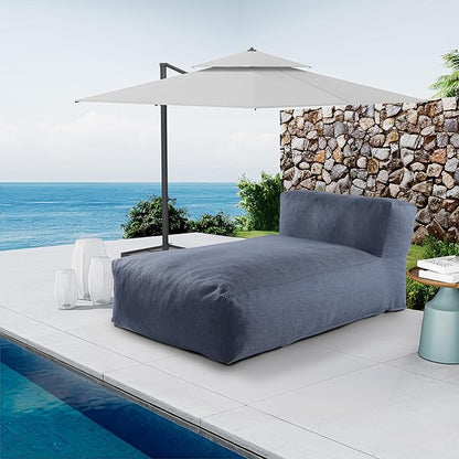 Dineli Chaise Lounge Chair Outdoor Bed Lounger Outdoor Couch Sofa for Pool Comfy Patio Furniture Foam Filling Bean Bed Chair Lazy Sofa for Outside, Water-Resistant Sunbed (Denim Blue, 70'' Length)