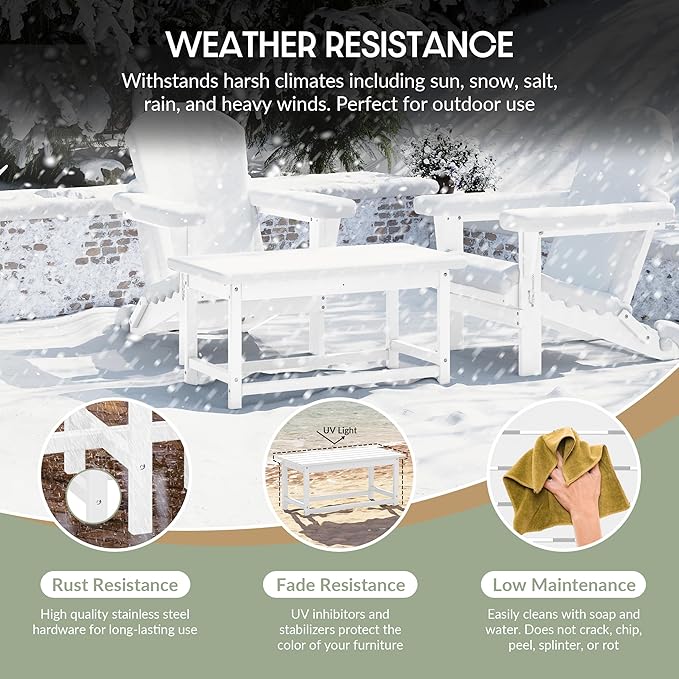WestinTrends Malibu Outdoor Coffee Table, 35" x 17.5" All Weather Poly Lumber Patio Adirondack Coffee Table for Garden Lawn Porch Balcony, White