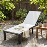 LeisureMod Marlin Aluminum Outdoor Chaise Lounge Chair - Mesh Sling Fabric Seat Black Aluminum Frame Beach - Photo 2