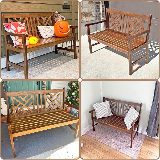 Sophia & William Outdoor Bench Garden Bench Wood 47", Patio Dining Bench Weatherproof with Back, Wooden Park Front Porch Benches for Outside, Rustic Poplar Wood Bench Long Narrow Clearance