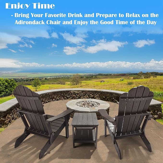 hOmeHua Folding Adirondack Chair, HIPS Foldable Adirondack Chairs Weather Resistant, Plastic Outdoor Chair for Patio, Backyard Deck, Fire Pit Lawn Porch (Dark Brown)