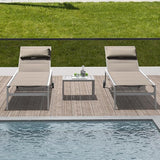 Domi Patio Chaise Lounge Set of 2 with Side Table, Adjustable Full Aluminum Pool Lounge Chairs with Wheels - Photo 7