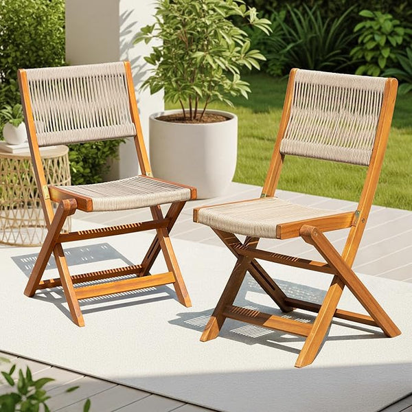 Idzo Wood Rope Design Bistro Chairs - Photo 1