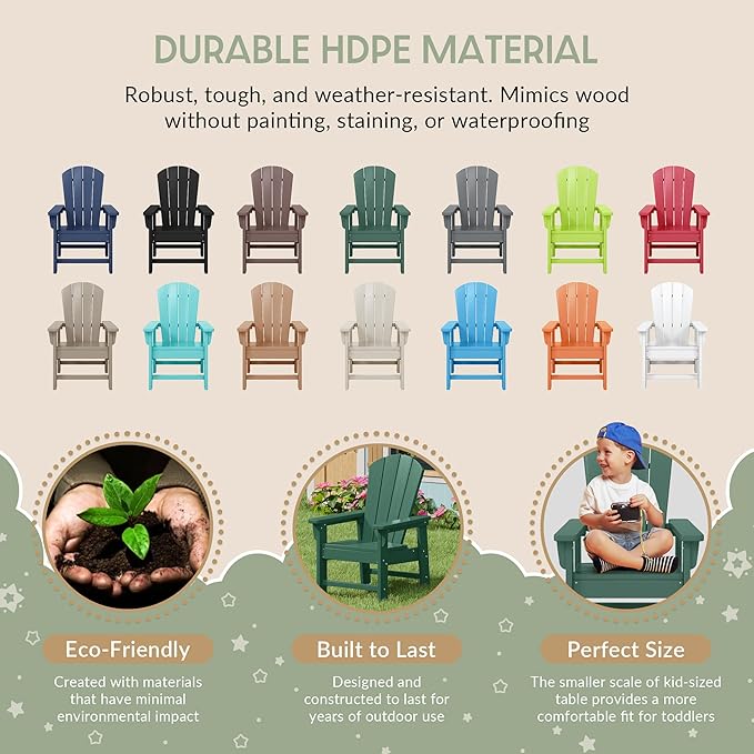 WestinTrends Malibu Kids Outdoor HDPE Adirondack Plastic Patio Chair, Dark Green