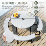 Giantex Picnic Table Bench Set for 4-8 Person, Round 37” Outdoor Dining Table w/Umbrella Hole, HDPE Tabletop - Photo 7
