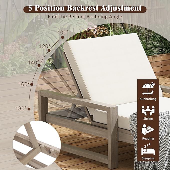 Merax 73x30in Acacia Wood Chaise Lounge Chair Recliner - Photo 4