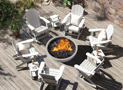 GREENVINES Adirondack Rocking Chairs Set of 4 | HDPE Plastic | Porch Rocker | Chair for Outdoor Patio Deck | All Weather | White