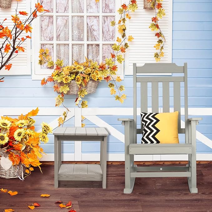 Rocking Chairs Set of 2, All Weather Resistant Poly Lumber Outdoor Porch Rocker, Rocking Chairs for Outdoor, Indoor, Patio, Deck, Garden, Backyard, Load Bearing 380 lbs - Grey