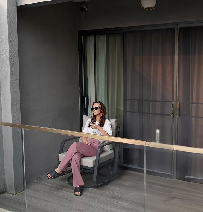 Patio Chairs Swivel Rocker Set: 1Set Aluminum Alloy Ensemble with 360° Swivel Rocking Chairs, Rust-Resistant Frame Cushions -Perfect for Backyard/Deck/Porch/Balcony Decoration (1 Swi vel Chair Only)