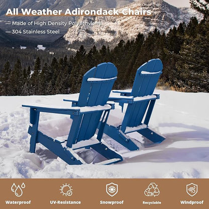BRIOPAWS Folding-Adirondack-Chairs Set of 4 | HDPE Plastic | Fire Pit Chair | Cup Holder | Curved Back | All Weather | for Outdoor Backyard Deck Patio | Blue