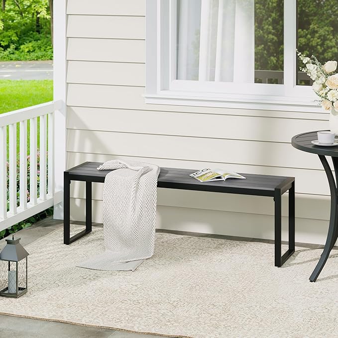 VICLLAX 3-Person Outdoor Bench 53" Long Garden Bench Backless Porch Patio Bench Metal Park Bench, Grey