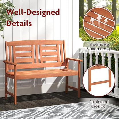 Byroce 2-Person Outdoor Bench, Solid Wood Patio Loveseat with Comfy Backrest & Armrest, Heavy Duty Garden Bench for Outdoors Backyard, Park, Balcony & Front Porch, Teak Oil Rubbed (Vertical Slat)