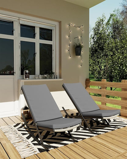 GarveeLife Outdoor Rocking Lounge Chair Set of 2, Patio Chaise Lounge with Removable Cushion for Napping Relaxing, Indoor Reclining Papasan Rocker Chair, Grey
