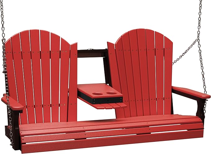 LuxCraft 5' Adirondack Hanging Porch Swing with Flip Down Console, Outdoor Patio Swing, Front Porch Swing - Photo 1