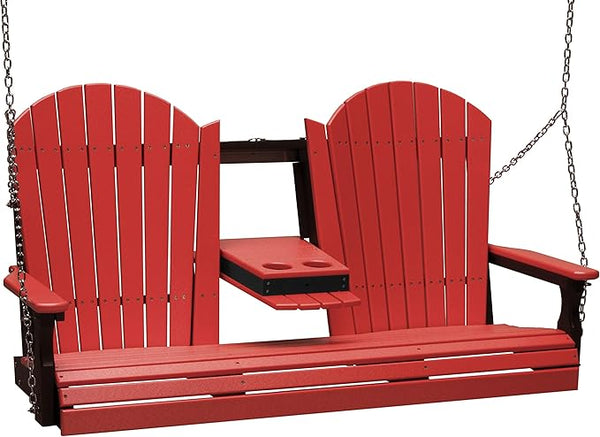 LuxCraft 5' Adirondack Hanging Porch Swing with Flip Down Console, Outdoor Patio Swing, Front Porch Swing - Photo 1