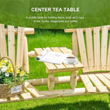 Outsunny 2-Seat Wooden Adirondack Chair, Patio Bench with Table, Outdoor Loveseat Fire Pit Chair for Porch, Backyard - Photo 6