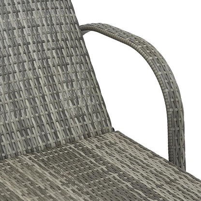 Outsunny Wicker Outdoor Chaise Lounge, 5-Level Adjustable Backrest PE Rattan Pool Lounge Chair with Wheels, Cushion & Headrest, Mixed Gray and Charcoal Black