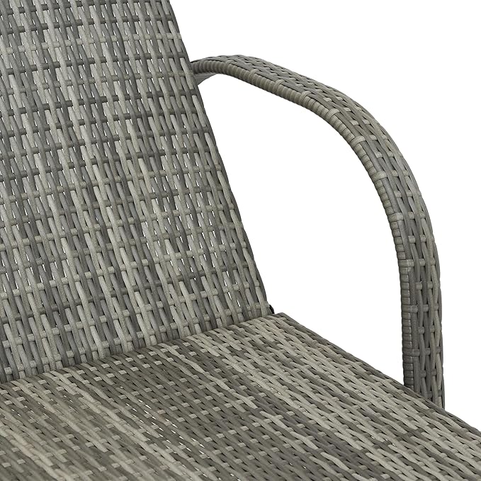 Outsunny Wicker Outdoor Chaise Lounge, 5-Level Adjustable Backrest PE Rattan Pool Lounge Chair with Wheels, Cushion & Headrest, Mixed Gray and Gray