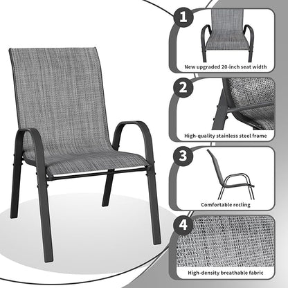 Patio Dining Chairs Set of 6, Outdoor Stackable Dining Chairs High Back, Patio Furniture for Backyard, Porch, Garden, Poolside (Grey)