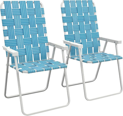 Outsunny Set of 2 Patio Folding Chairs, Classic Outdoor Camping Chairs, Portable Lawn Chair Set for Camping, Garden, Pool, Beach, Backyard with Armrests, Blue