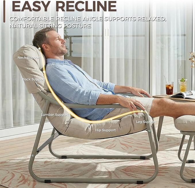 BULEXYARD Patio Lounge Chair with Ottoman, Set of 2, 4" Thick Cushion Reading Lounge Chairs, Heavy-Duty Outdoor Conversation Seating for Balcony, Yard, Garden, Porch, Poolside, Beige