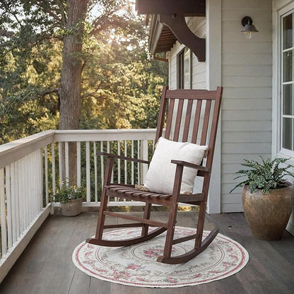 Greesum Outdoor Rocking Chair, Acacia High Back Oversized All-Weather Lounge Rocker with 320 lbs of Support for Patio, Garden, Deck, Porch,Brown