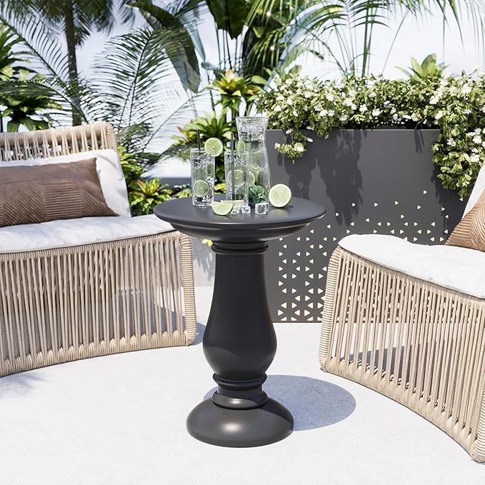 UPHA Outdoor Patio Round Side Table,Concrete Accent End for Outside Yard, Deck, Living Room, Bedroom, Grey - Photo 6