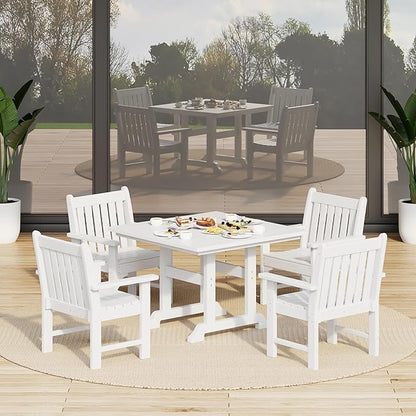 Costaelm Outdoor Dining Chairs with Arms Set of 4, Patio Dining Table Chair, HDPE Poly Lumber Waterproof Restaurant Bistro Farmhouse Chairs for Outside Porch Backyard Garden, White