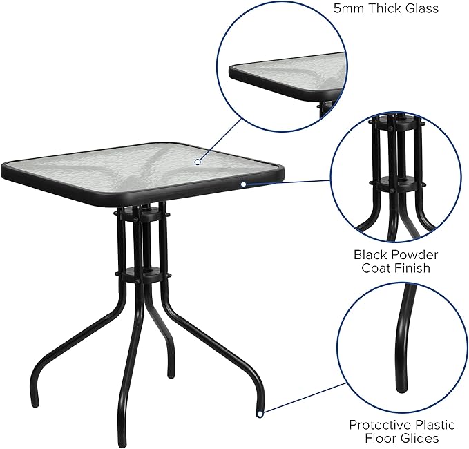 EMMA + OLIVER 23.5" Square Tempered Glass Metal Table - Photo 4