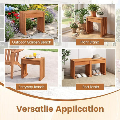 Tangkula Small Wood Outdoor Bench, Patio Backless Bench with Solid Wooden Frame, Compact Side Table & Plant Stand with 242 LBS Weight Capacity, Bench for Backyard, Porch, Entryway, Garden
