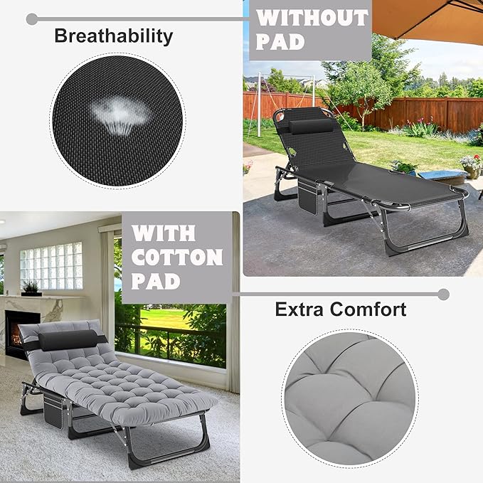 ABORON 2PK Chaise Lounge Chair, 5 Positions Padded Outdoor Tanning Chair - Photo 4