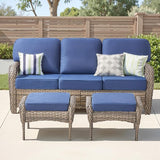 3 Pieces Patio Furniture Sofa Set, Wicker Sectional Outdoor Sofa with Ottomans - Photo 1