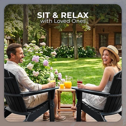Ecommersify Folding Adirondack Chair with Cup Holder - (Black) - Heavy Duty Recycled Poly Lumber Folding Chair - Amish Crafted Outdoor Furniture - Made in USA