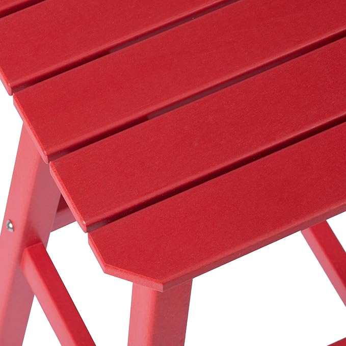 Costaelm 24" Height Outdoor Bar Stools, All-Weather Bar Stools, Adirondack Poly Patio Square Bar Stool for Patio, Deck, Kitchen Counter and Garden, Red
