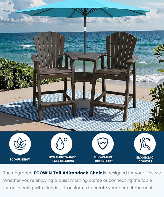 FOOWIN Tall Adirondack Chair Set of 2, All Weather HDPE Bar Height Adirondack Chair with Double Connecting Trays - Photo 3